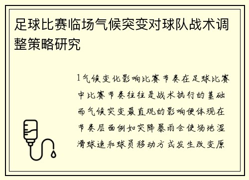 足球比赛临场气候突变对球队战术调整策略研究